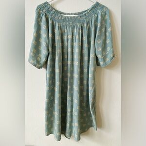 EUC Vaija Gitana Smocked Off-Shoulder Floral Tunic Mini Dress - Sage Green M/L